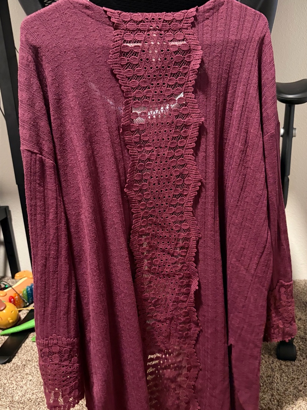 Xhilaration Open-Front Lace-Trim Cardigan - Berry Plum